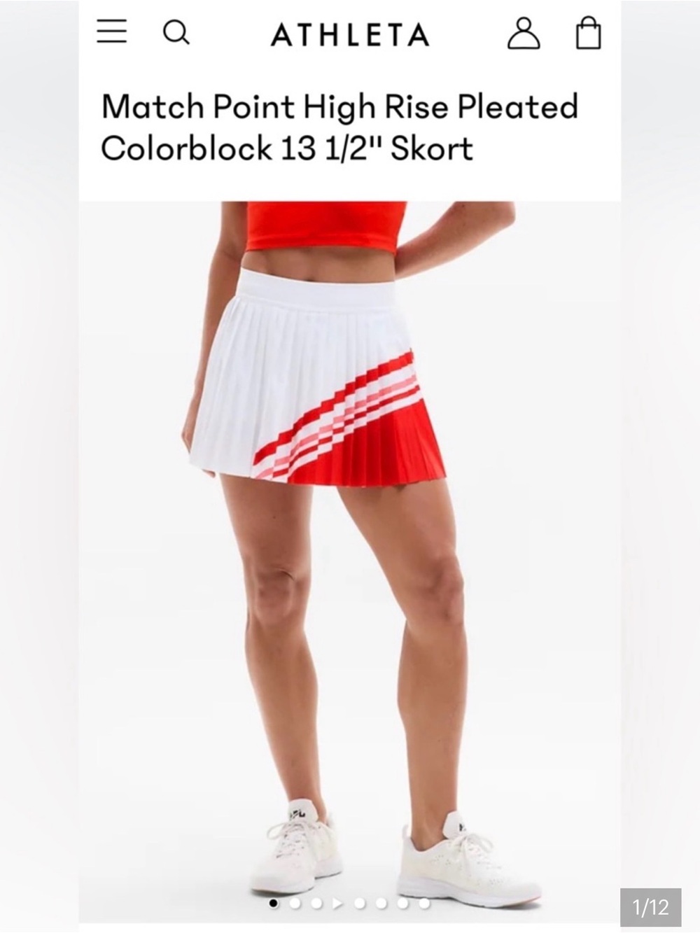 Athleta White and Red Pleated Colorblock Skort